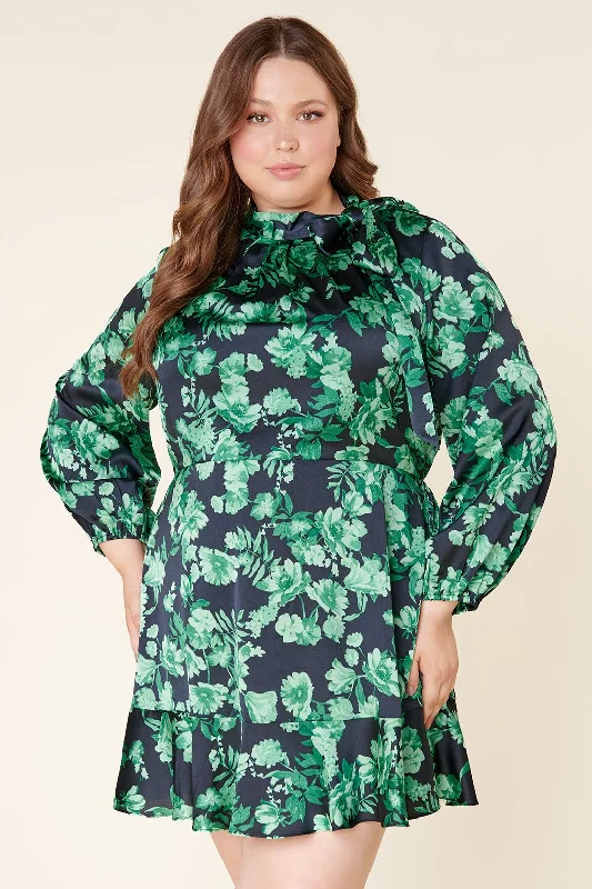 Botanica Tie Neck Ruffle Hem Dress Curve