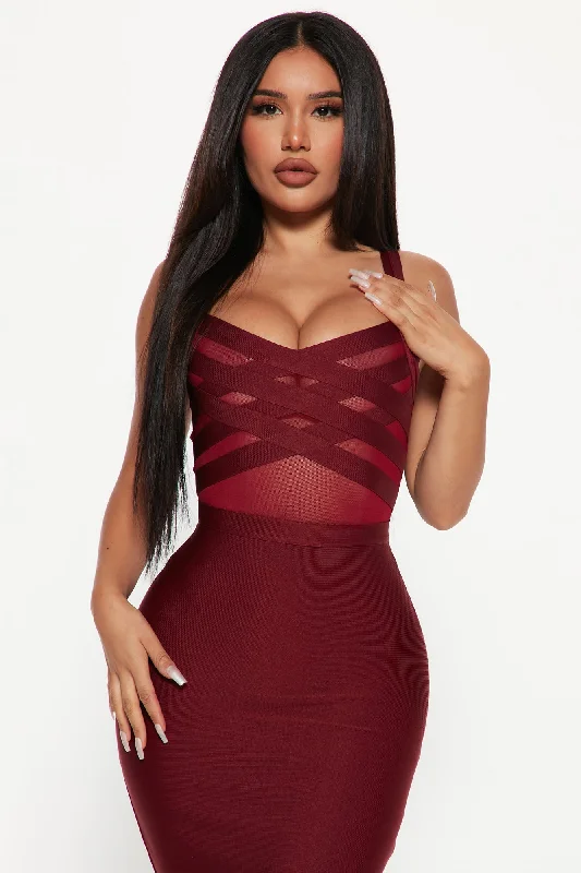 Cassidy Bandage Midi Dress - Burgundy