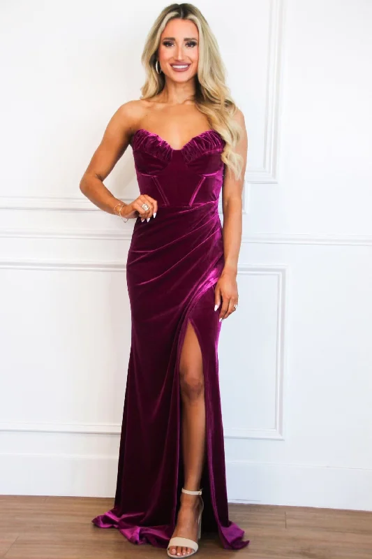 Lennox Strapless Velvet Maxi Dress: Berry