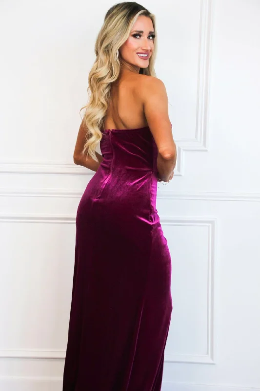 Lennox Strapless Velvet Maxi Dress: Berry