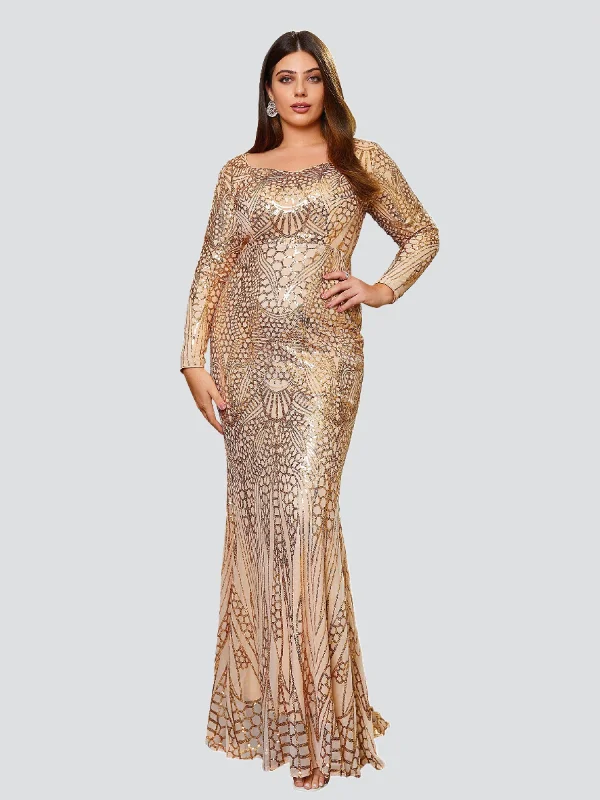 Plus Size Sweetheart Mermaid Long Sleeve Sequin Evening Dress PRD50222