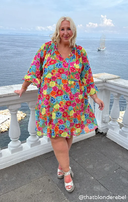 Viola Mini Dress ~ Bright Floral Soiree