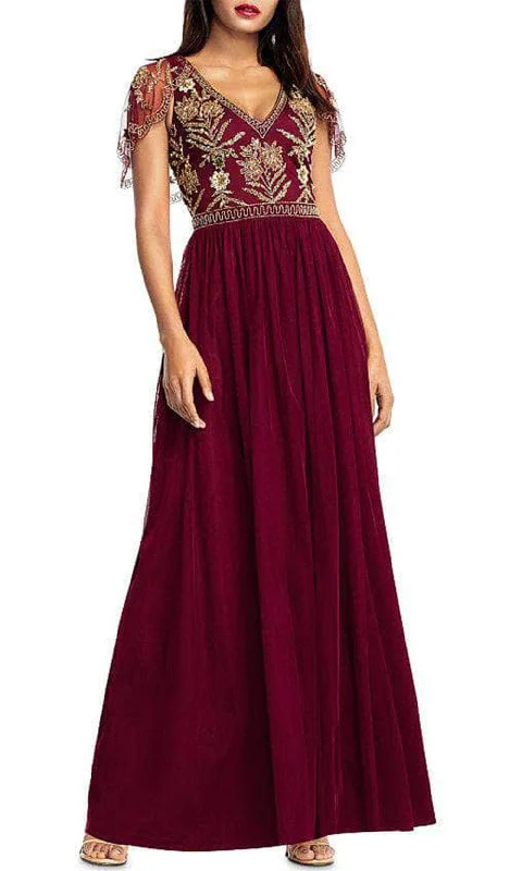 Aidan Mattox MD1E204197 - Short Sleeves V-Neck Evening Dress