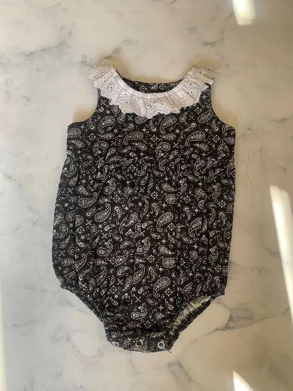 Black and white paisley romper