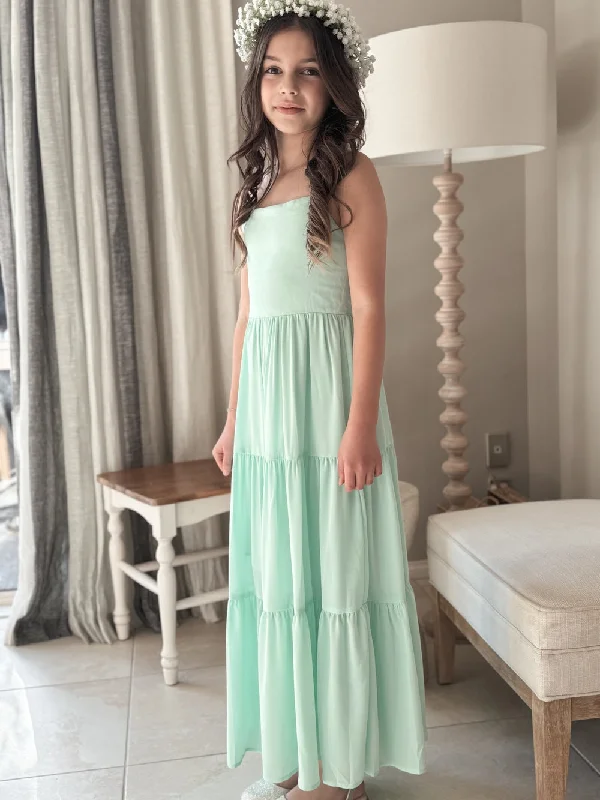 Clara Chiffon Girls Maxi Dress Mint