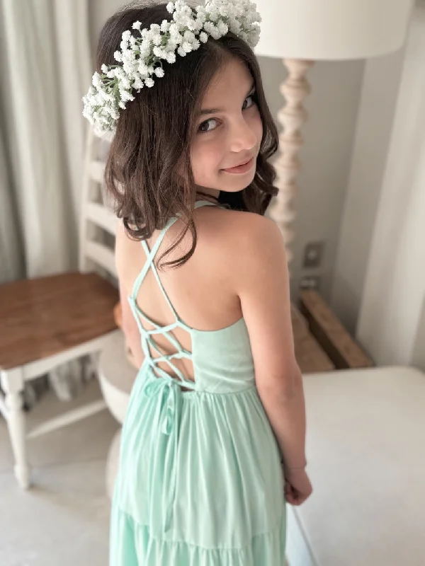 Clara Chiffon Girls Maxi Dress Mint