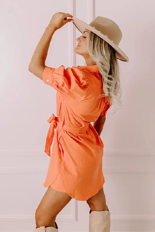 Coastal Views Button Down Mini Dress in Orange