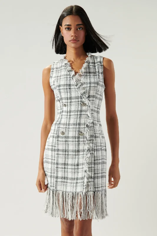 Kamia Plaid Fringe Hem Tweed Dress