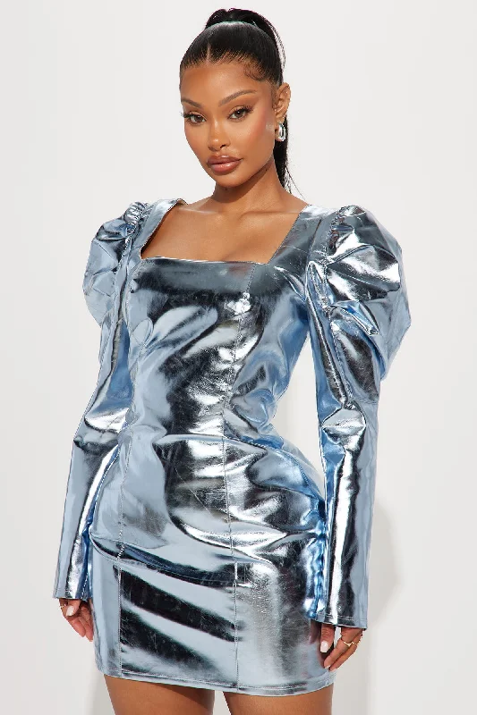 Raegan Metallic Mini Dress - Light Blue