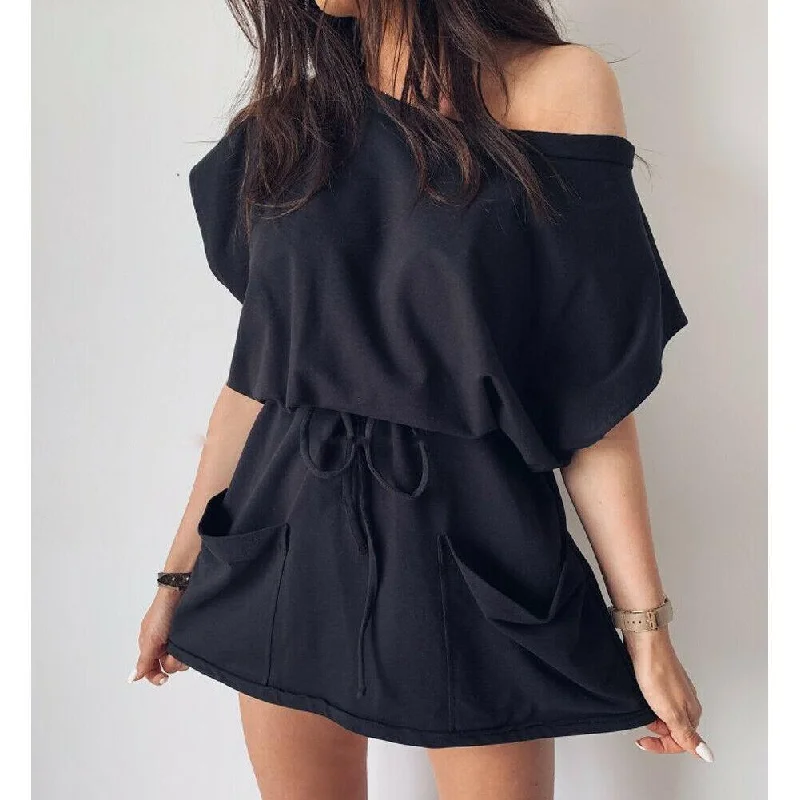 FashionSierra - Women's Summer Pocket Solid Short Sleeve Mini Dress 2019 Fashion Ladies Casual Tops Tie Front Loose Sundress