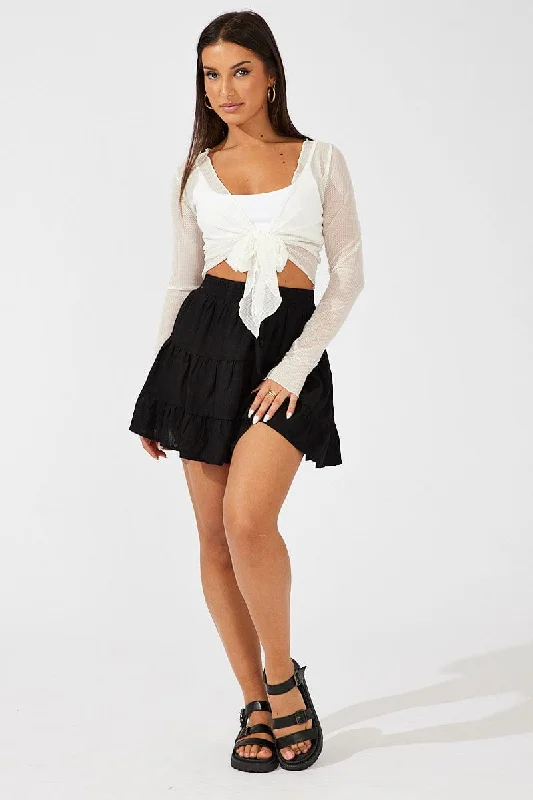 Black Skater Skirt Mini Linen Blend