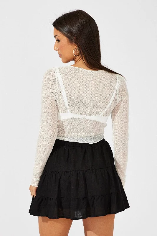 Black Skater Skirt Mini Linen Blend