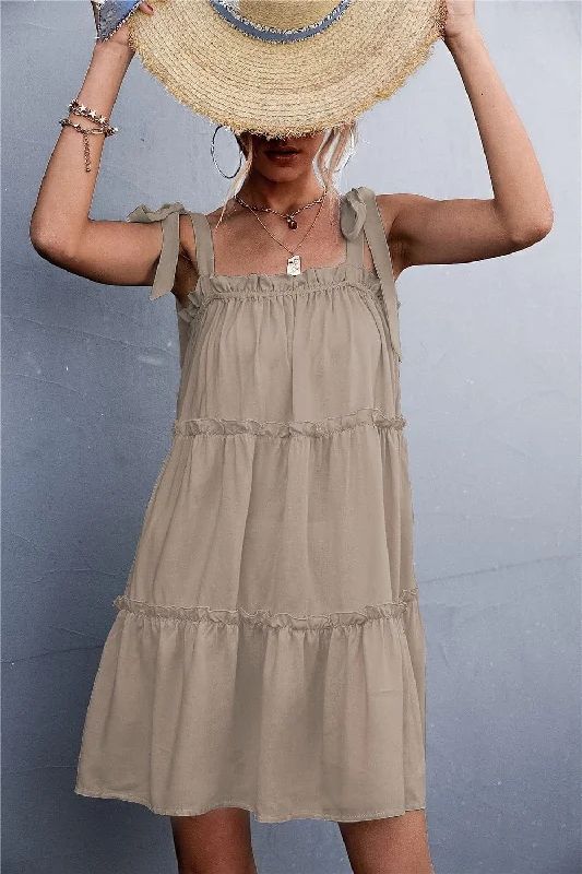 Steals and Deals Await!Frilled tie shoulder mini dress