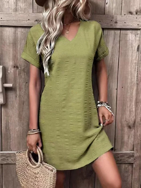 Only a Few Left – Order Now!Vibrant v-neck mini dress, 95% polyester