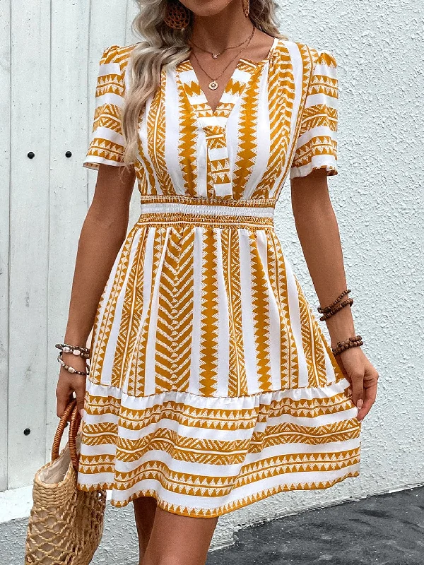 One Day Only – Huge Savings!Chic geometric mini dress, short sleeves