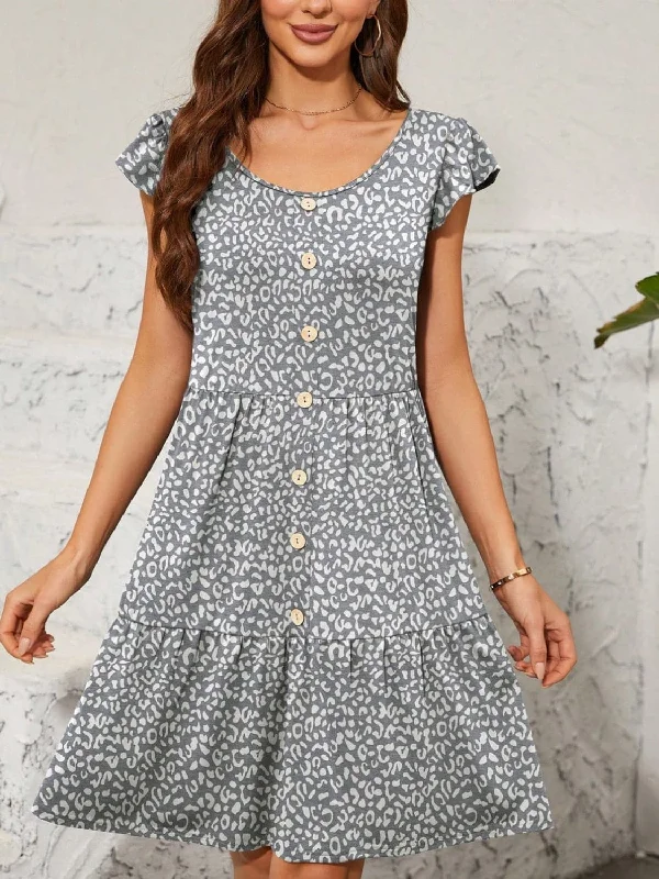 Amazing Prices You Can’t Resist!Leopard print mini dress with buttons
