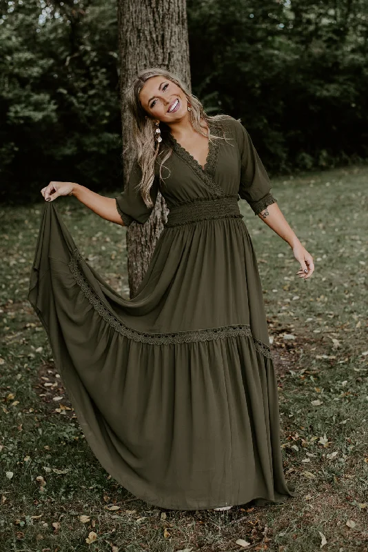 Buy More, Save More!ECB Exclusive: Most Admired Maxi Dress , Olive Green