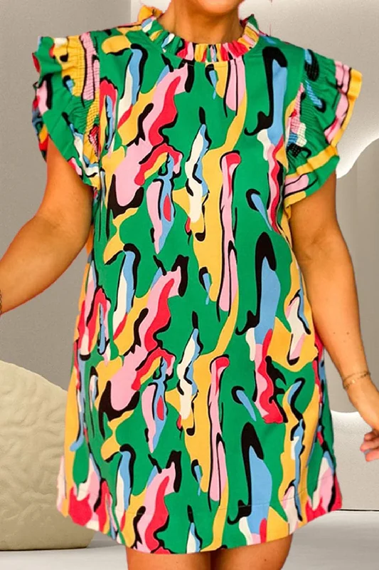 Massive Price Cuts!Flirty ruffled mini dress - cotton, cap sleeves