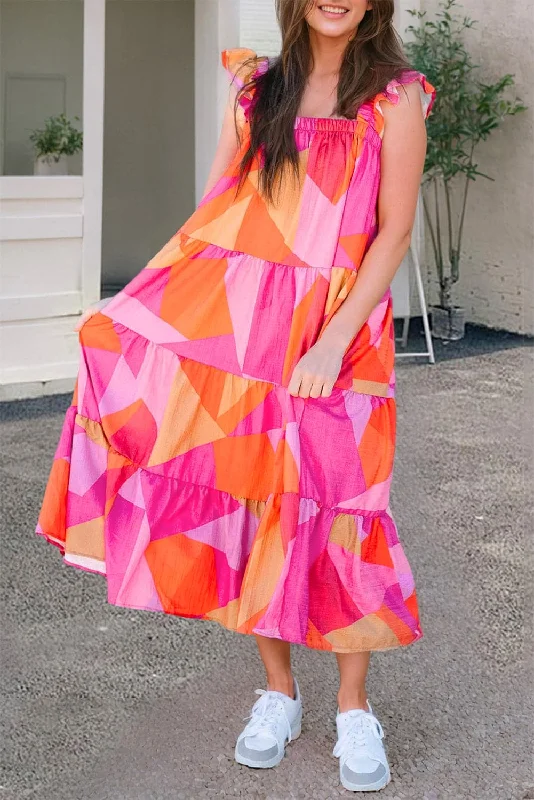 Get the Best for Less!Chic Ruffled Midi Dress - Playful Print