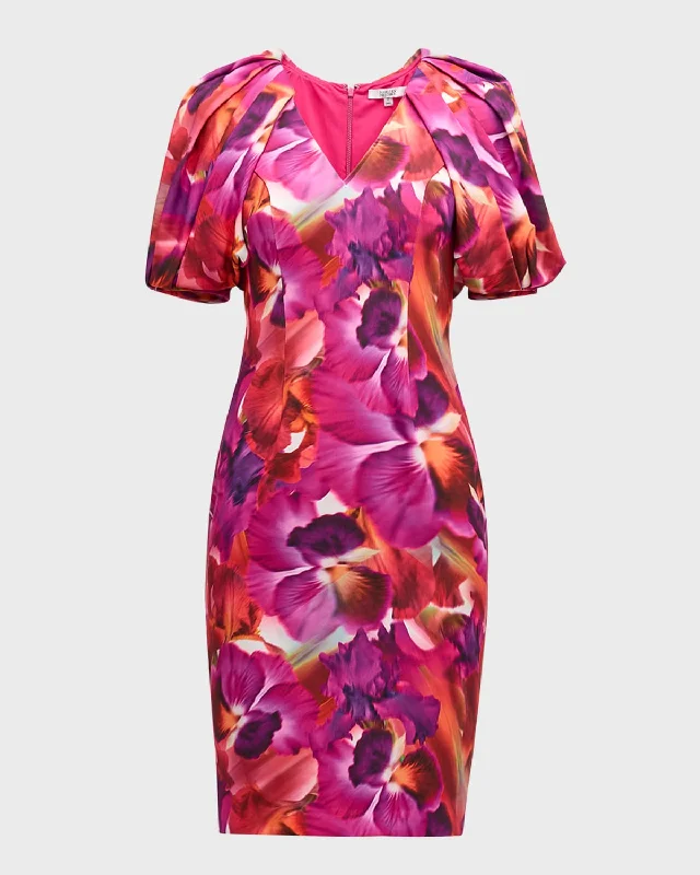 Biggest Sale of the Season!Floral-Print Blouson-Sleeve Bodycon Midi Dress