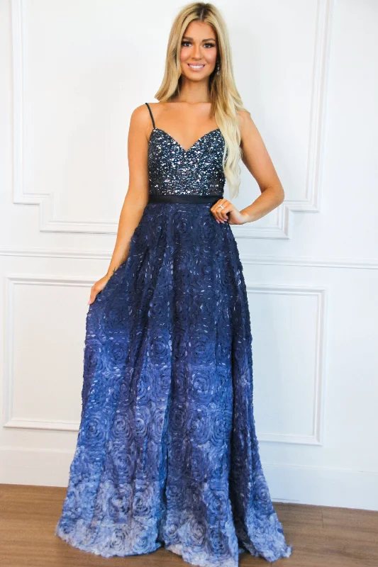 Incredible Savings Inside!Field of Flowers Ombre Formal Dress: Navy Multi