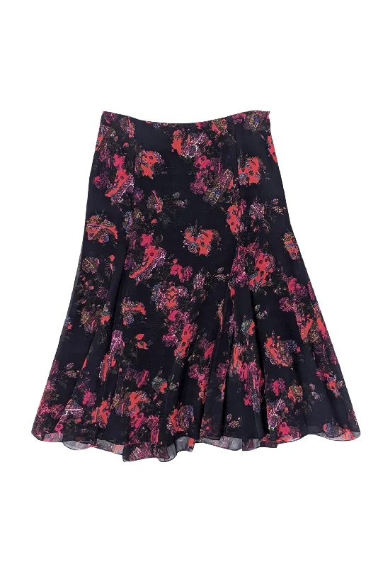 Your Best Deals Are Here!Thakoon - Black w/ Red Paisley Print Pleated Silk Skirt Sz 0